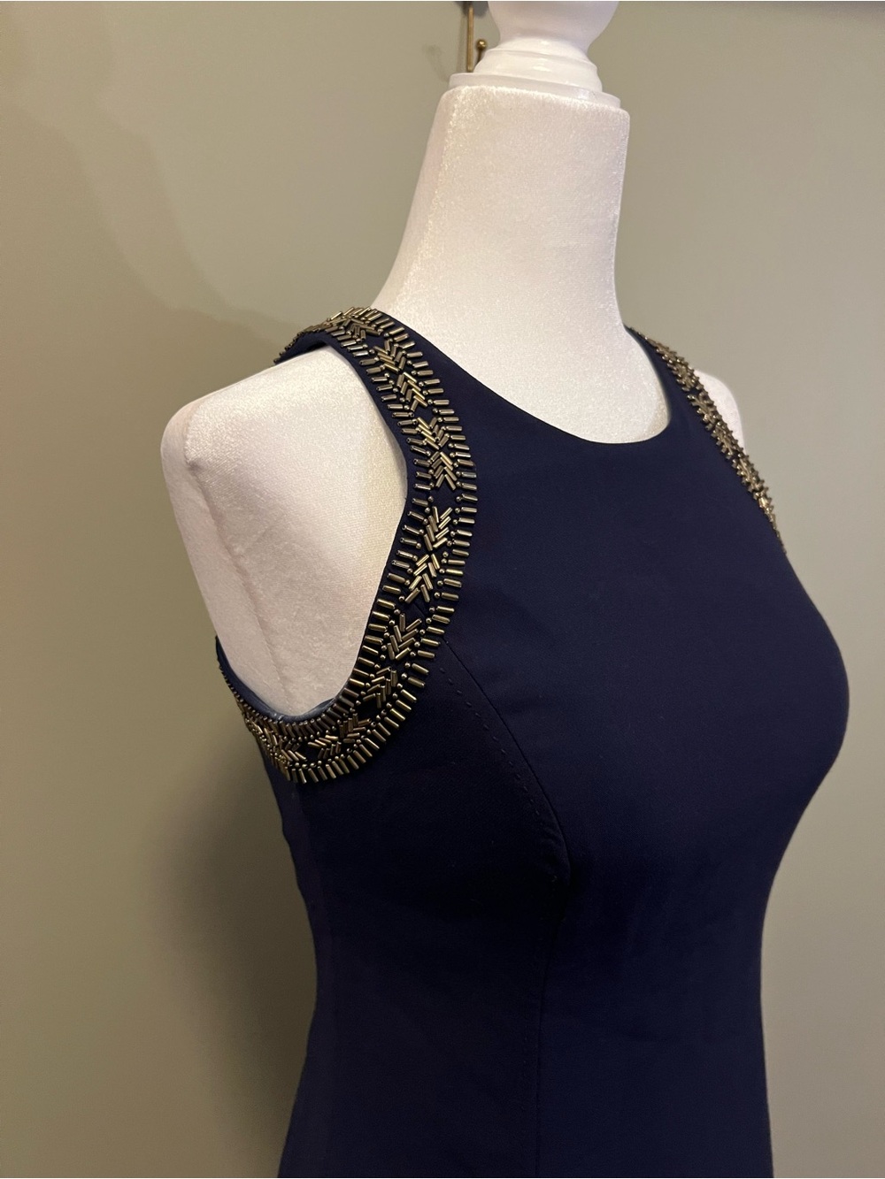 Lilly Pulitzer Navy Gold Beaded Sheath Dress Size 0 Keyhole Back